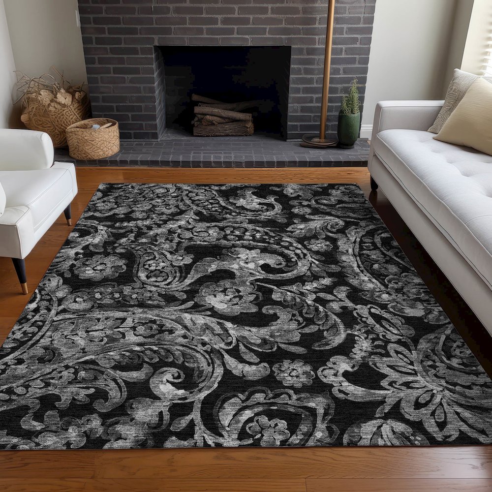 Premium Machine Washable Mayfield AMF835 Black 8' x 10' Rug. Picture 5
