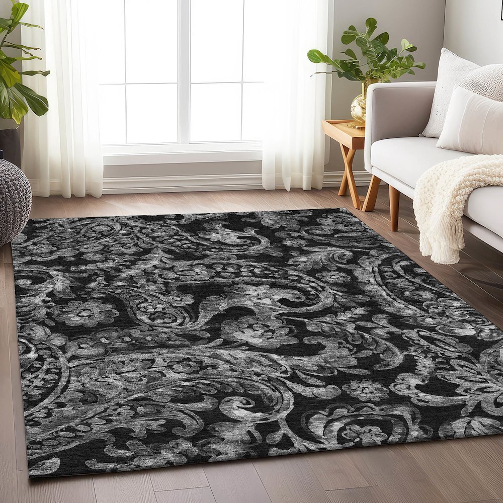 Premium Machine Washable Mayfield AMF835 Black 8' x 10' Rug. Picture 6