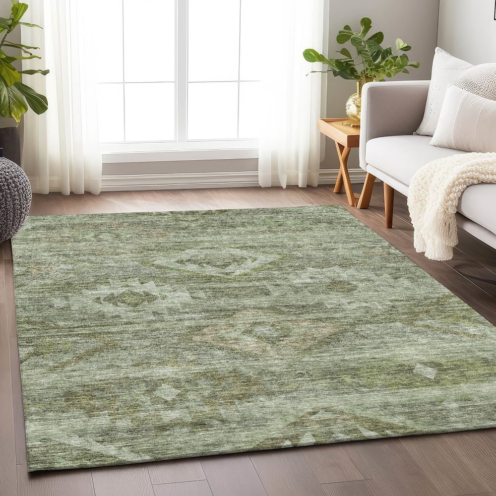 Premium Machine Washable Mayfield AMF837 Olive 8' x 10' Rug. Picture 6