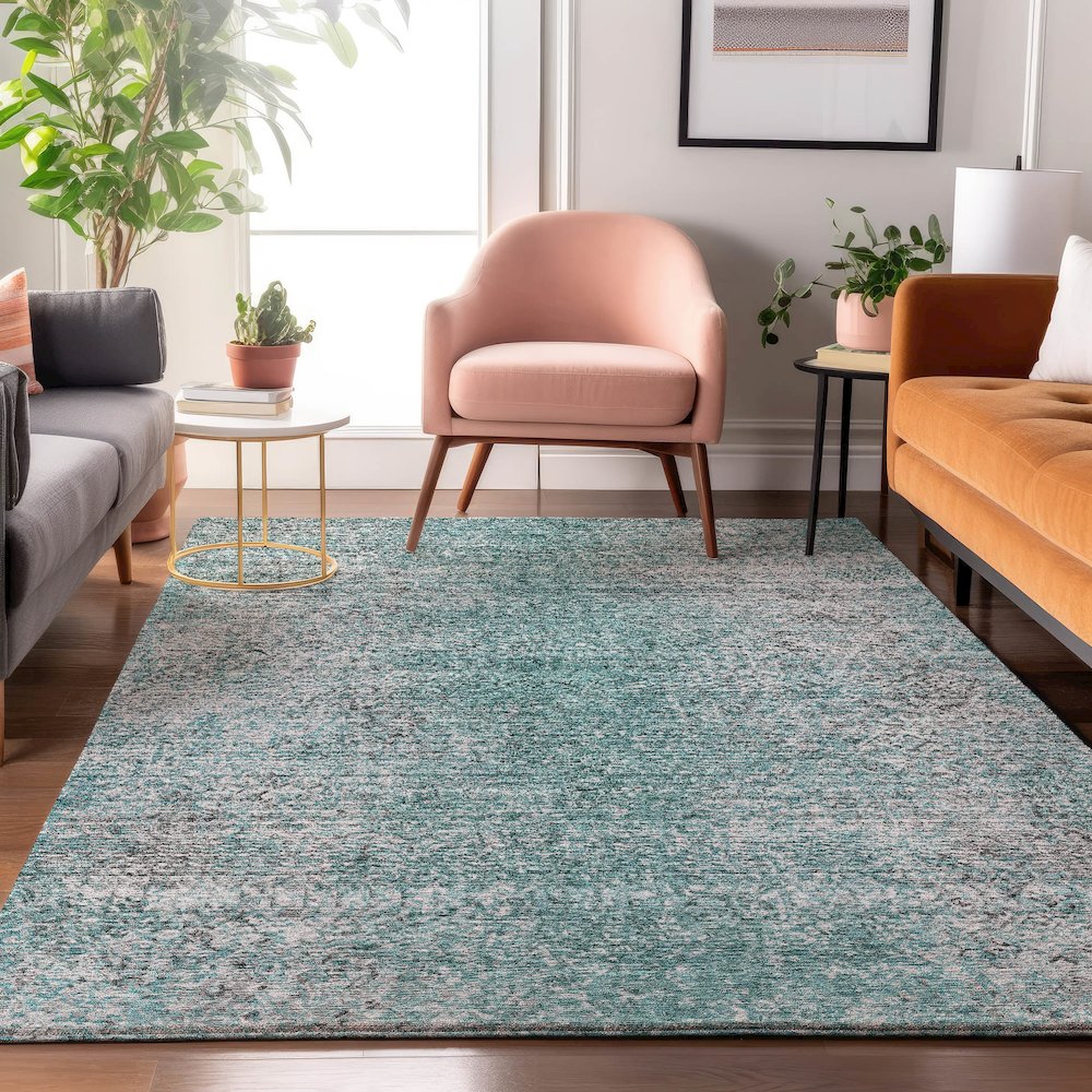 Premium Machine Washable Mayfield AMF840 Teal 8' x 10' Rug. Picture 5