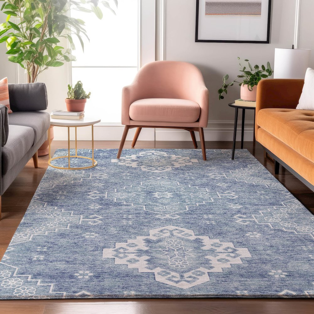 Premium Machine Washable Mayfield AMF847 Blue 8' x 10' Rug. Picture 5