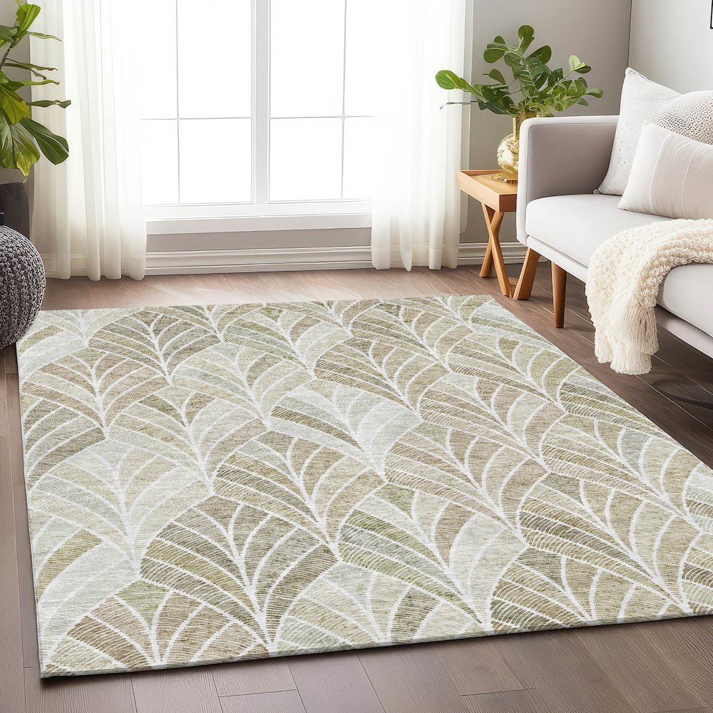 Premium Machine Washable Mayfield AMF851 Khaki 8' x 10' Rug. Picture 6