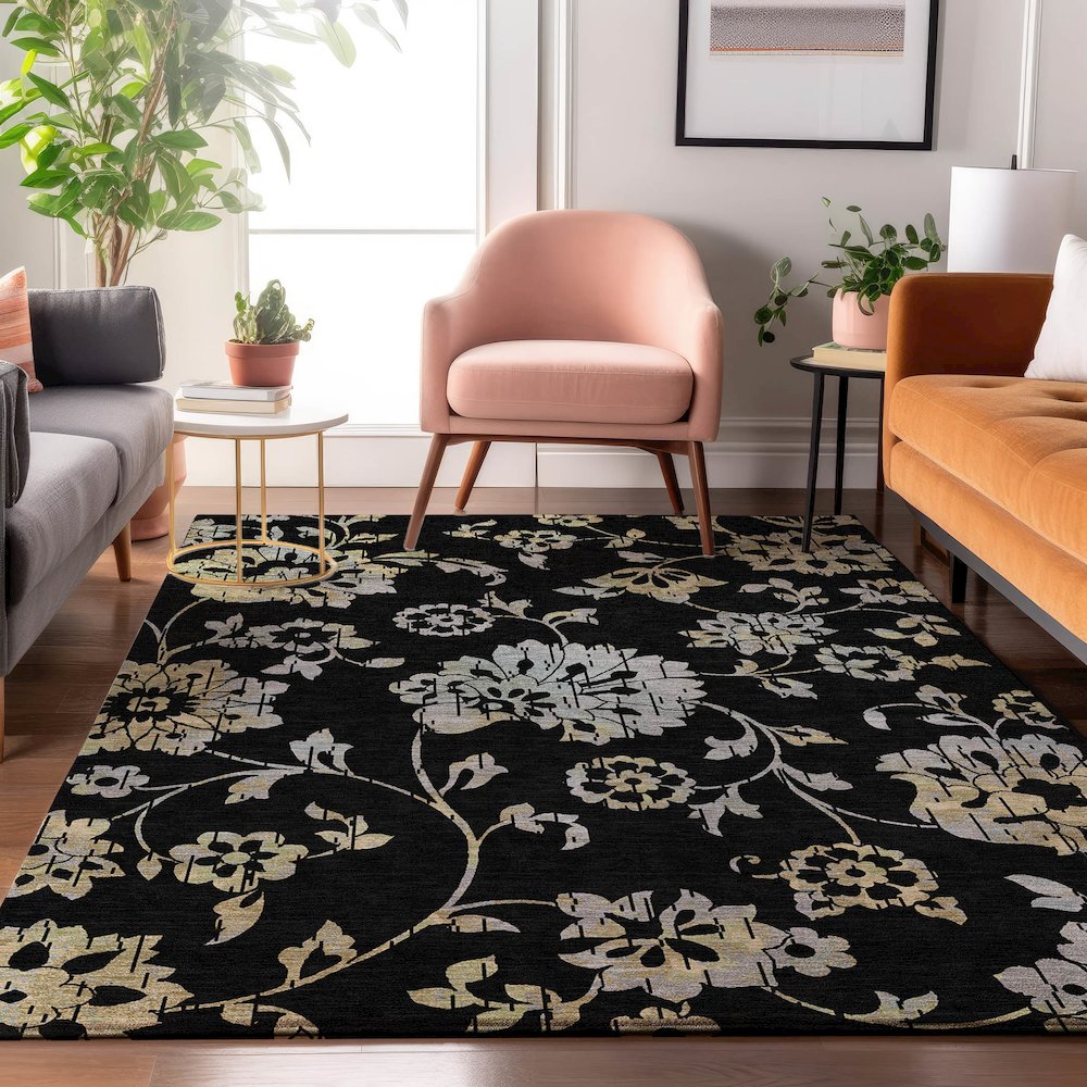 Premium Machine Washable Mayfield AMF856 Black 8' x 10' Rug. Picture 5