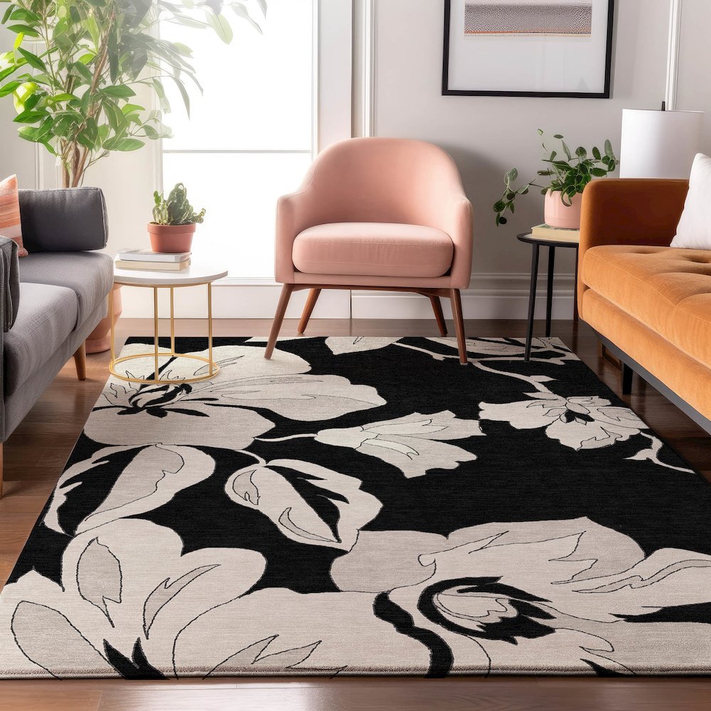 Premium Machine Washable Mayfield AMF857 Black 8' x 10' Rug. Picture 5