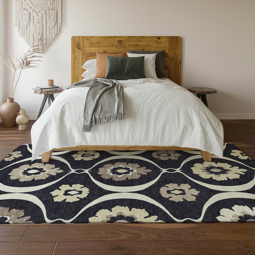 Premium Machine Washable Mayfield AMF858 Black 8' x 10' Rug. Picture 6