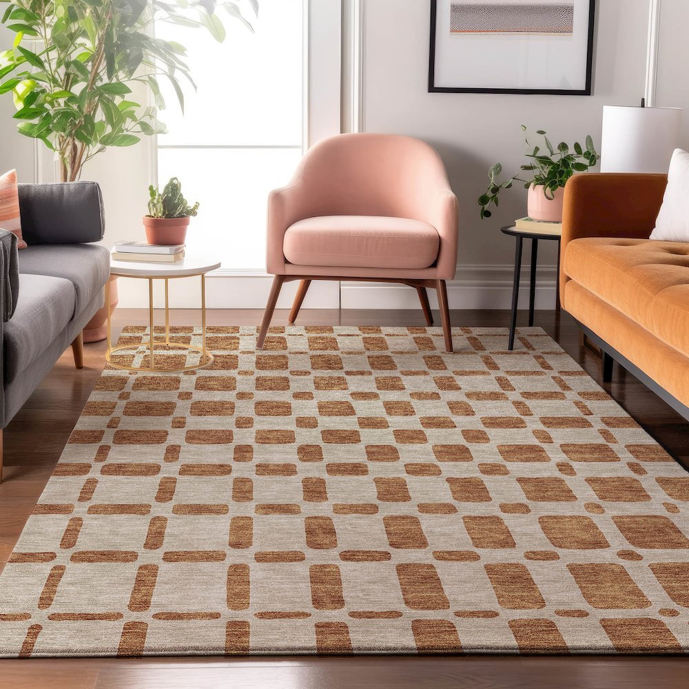 Premium Machine Washable Mayfield AMF871 Terracotta 8' x 10' Rug. Picture 5