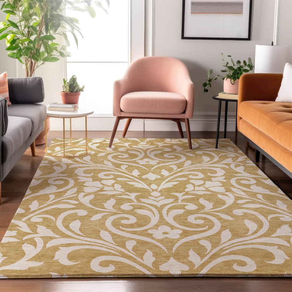 Premium Machine Washable Mayfield AMF875 Gold 8' x 10' Rug. Picture 5