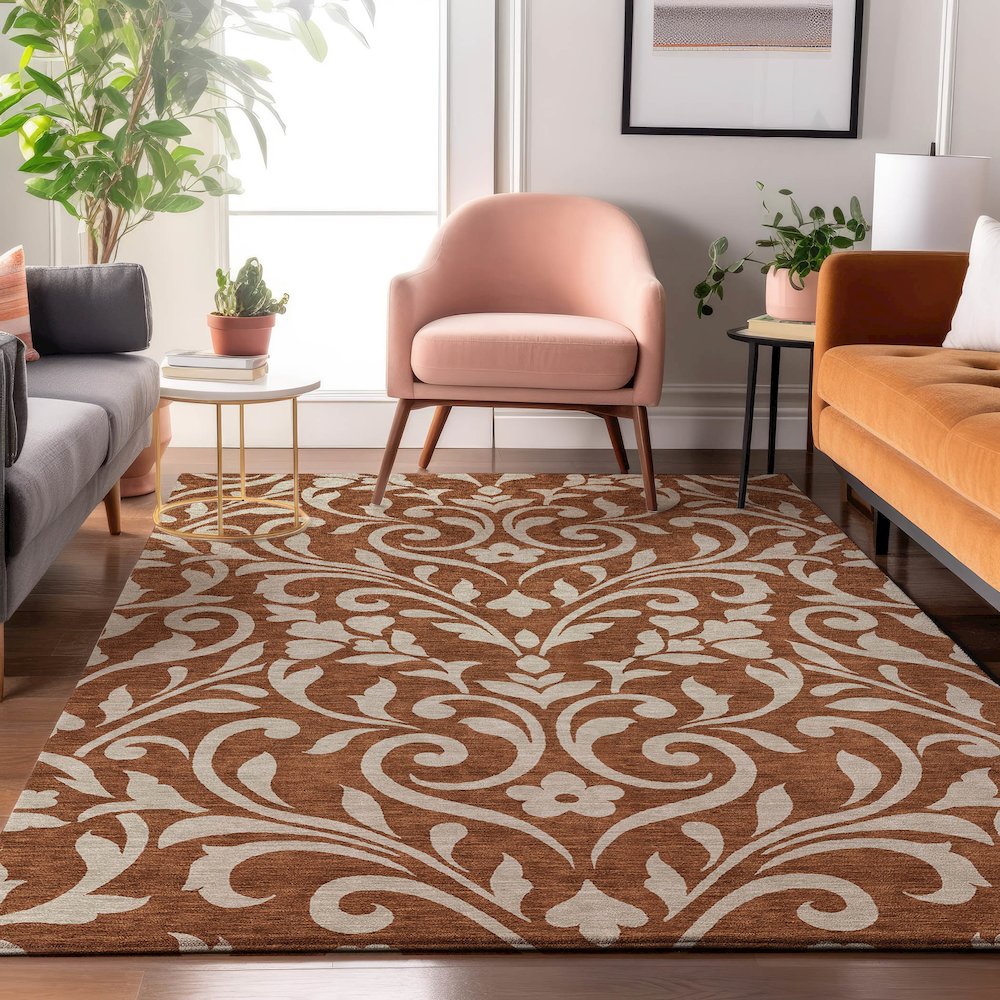 Premium Machine Washable Mayfield AMF875 Paprika 8' x 10' Rug. Picture 5