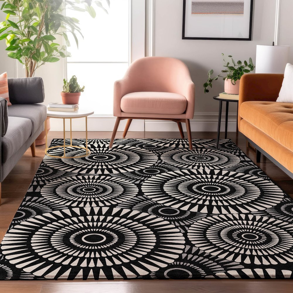 Premium Machine Washable Mayfield AMF877 Black 8' x 10' Rug. Picture 5