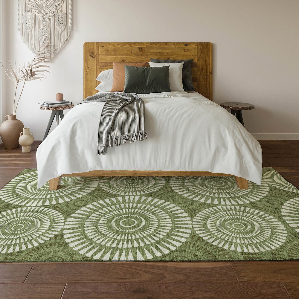 Premium Machine Washable Mayfield AMF877 Green 8' x 10' Rug. Picture 6