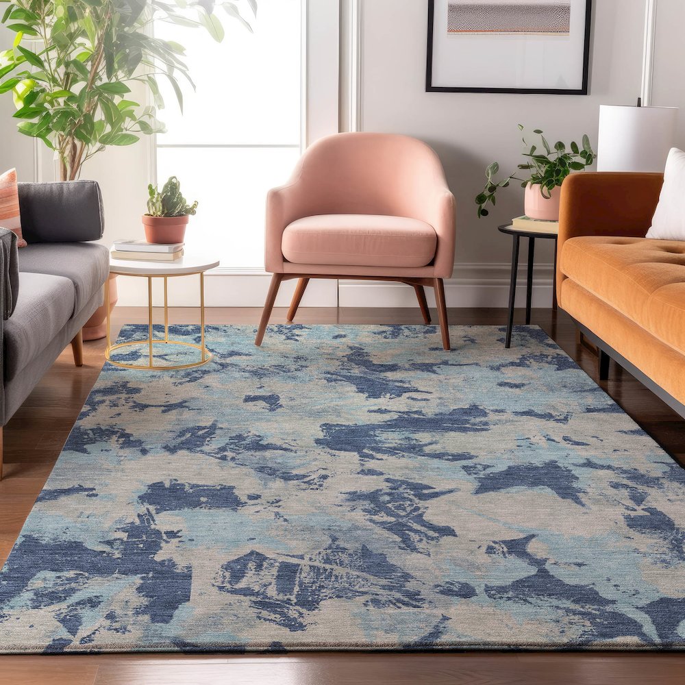 Premium Machine Washable Mayfield AMF885 Navy 8' x 10' Rug. Picture 5