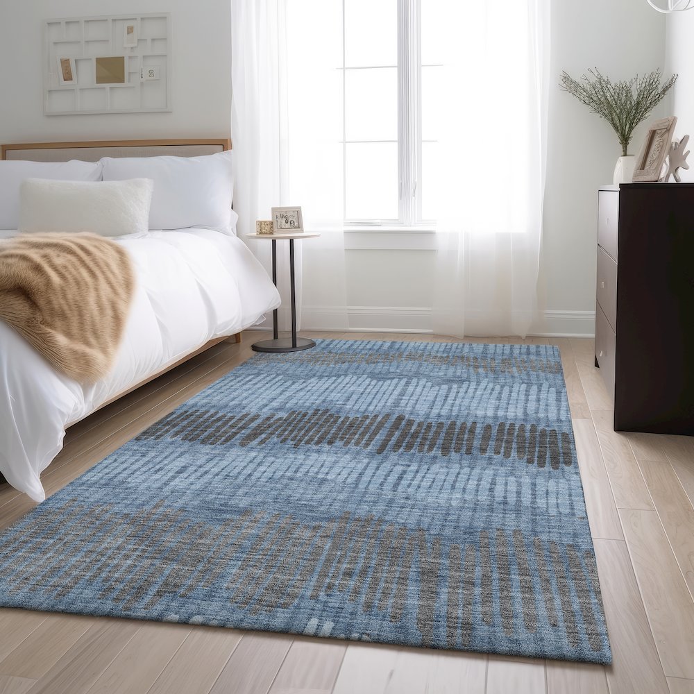 Premium Machine Washable Mayfield AMF889 Blue 8' x 10' Rug. Picture 5