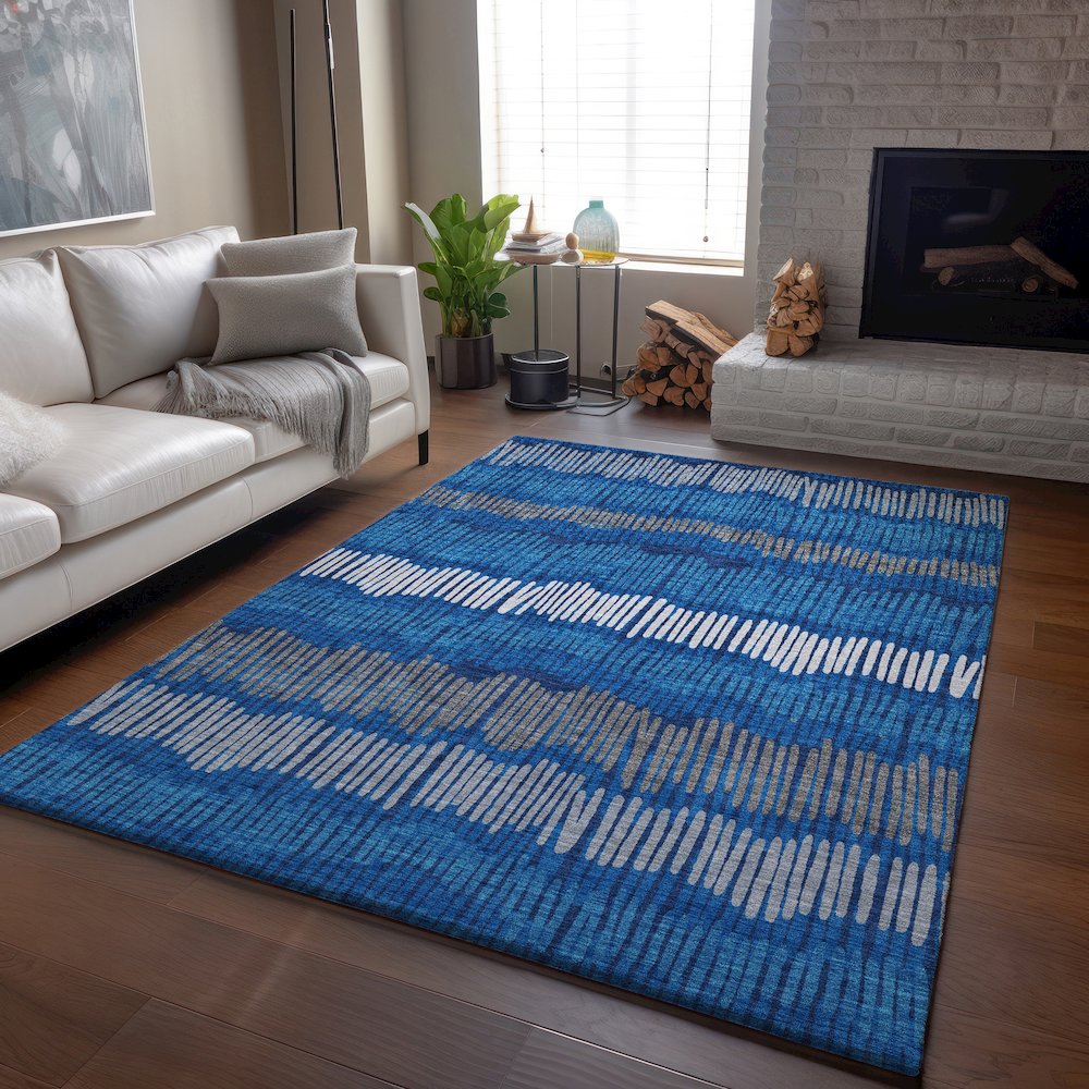 Premium Machine Washable Mayfield AMF889 Navy 8' x 10' Rug. Picture 6