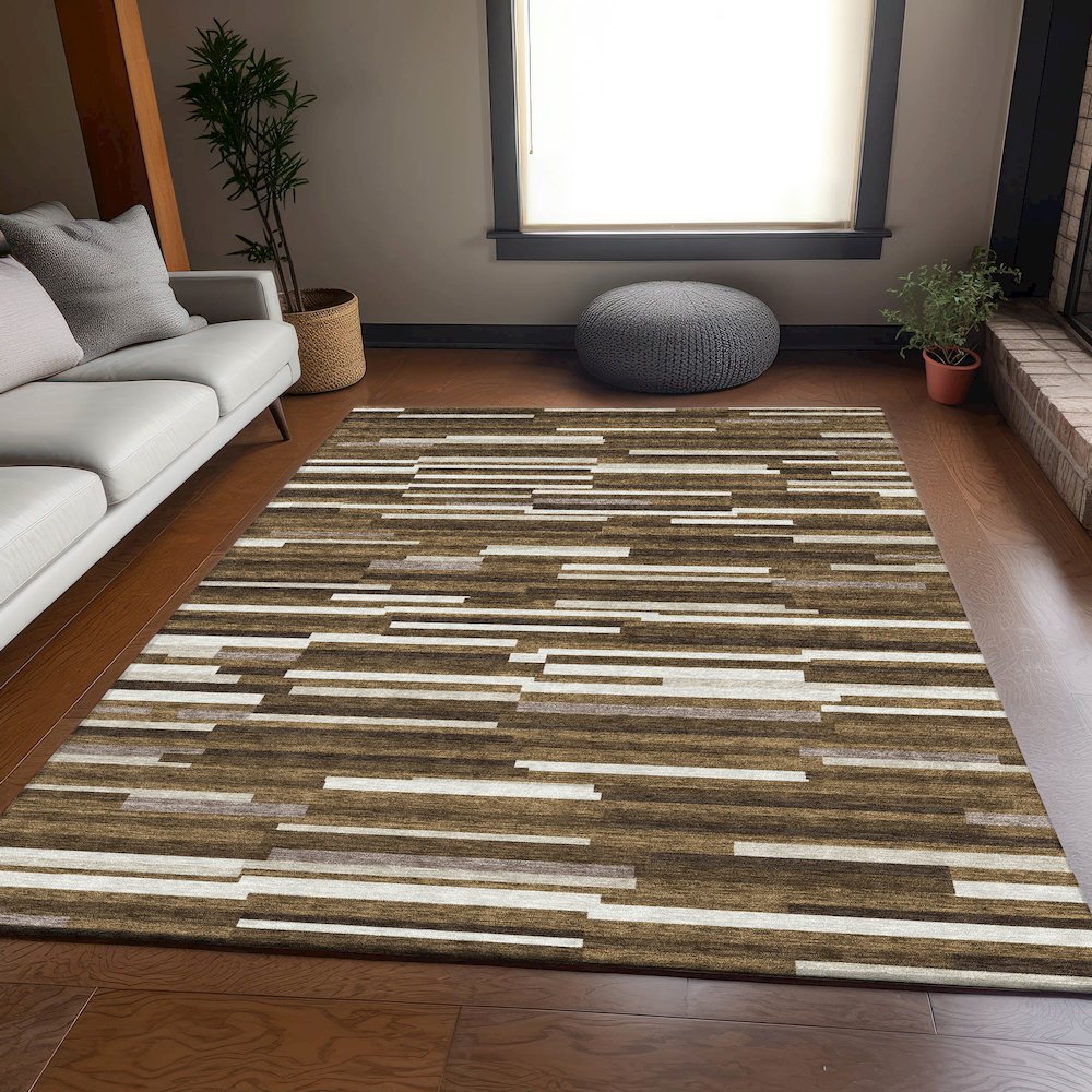 Premium Machine Washable Mayfield AMF894 Brown 8' x 10' Rug. Picture 6