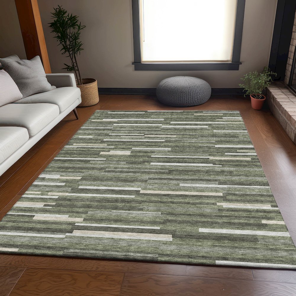 Premium Machine Washable Mayfield AMF894 Olive 8' x 10' Rug. Picture 6