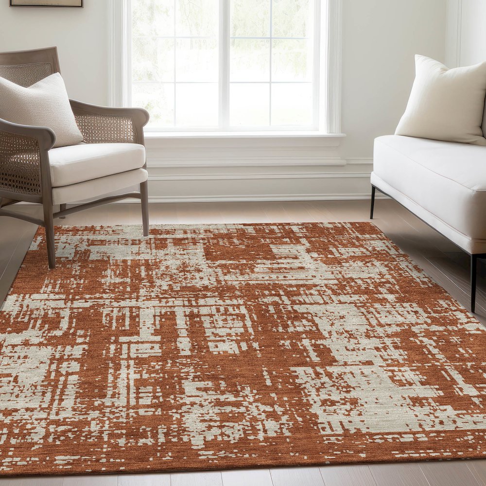 Premium Machine Washable Mayfield AMF895 Paprika 8' x 10' Rug. Picture 6