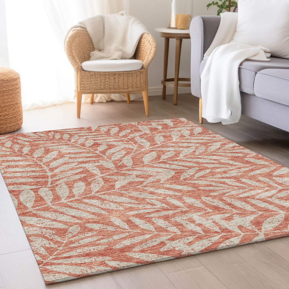 Premium Machine Washable Mayfield AMF899 Salmon 8' x 10' Rug. Picture 5