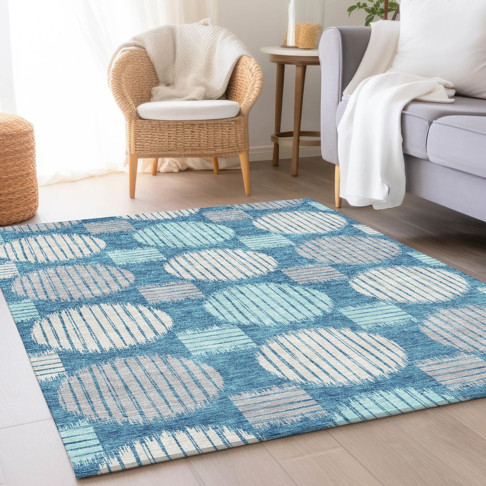 Premium Machine Washable Mayfield AMF900 Teal 8' x 10' Rug. Picture 5