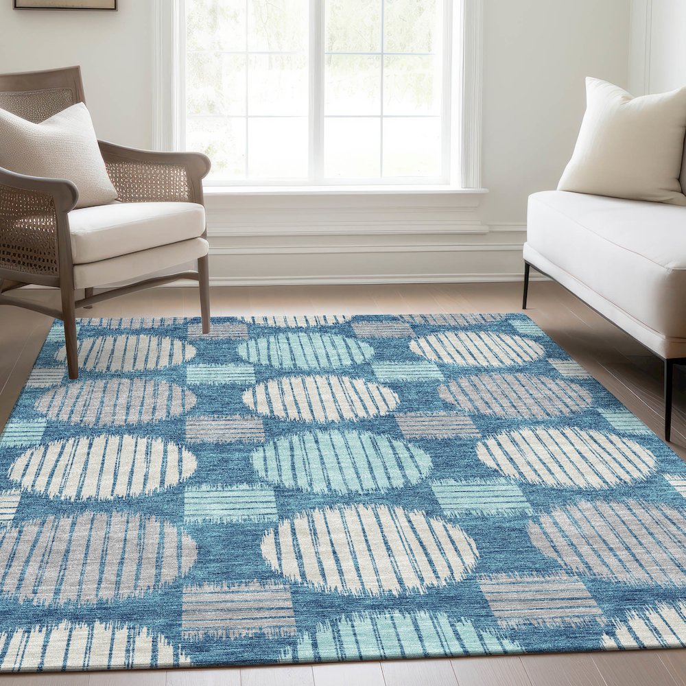 Premium Machine Washable Mayfield AMF900 Teal 8' x 10' Rug. Picture 6