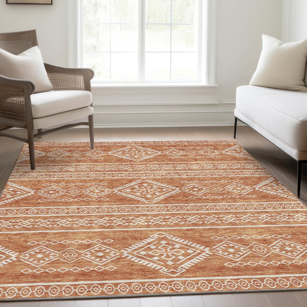Premium Machine Washable Mayfield AMF901 Copper 8' x 10' Rug. Picture 6