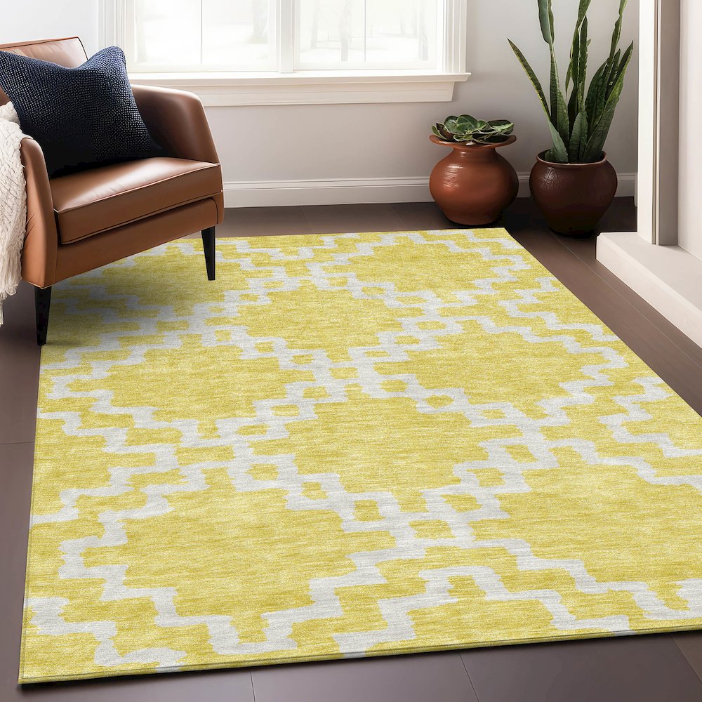 Premium Machine Washable Mayfield AMF902 Yellow 8' x 10' Rug. Picture 5