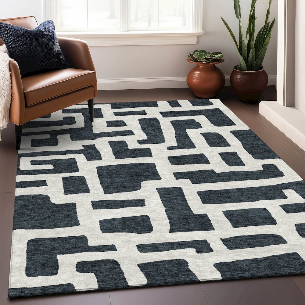 Premium Machine Washable Mayfield AMF903 Black 8' x 10' Rug. Picture 5