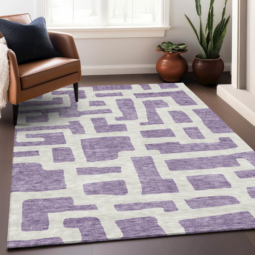 Premium Machine Washable Mayfield AMF903 Purple 8' x 10' Rug. Picture 5