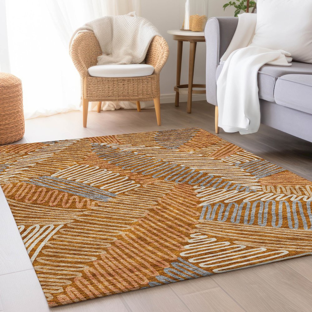 Premium Machine Washable Mayfield AMF904 Paprika 8' x 10' Rug. Picture 5
