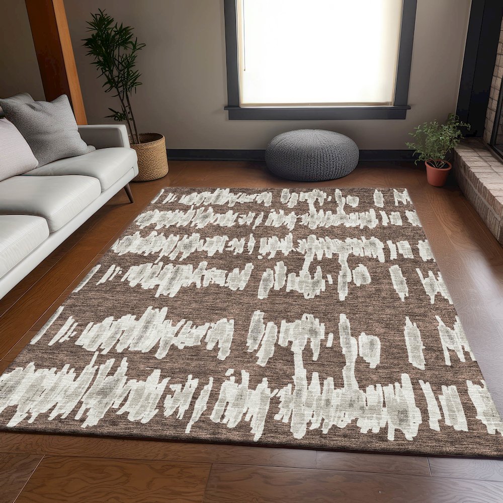 Premium Machine Washable Mayfield AMF905 Brown 8' x 10' Rug. Picture 6