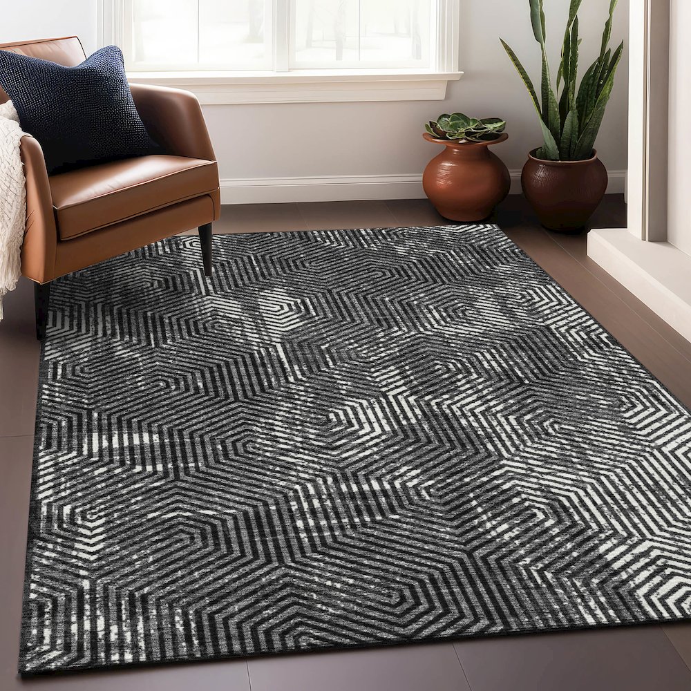 Premium Machine Washable Mayfield AMF912 Black 8' x 10' Rug. Picture 5
