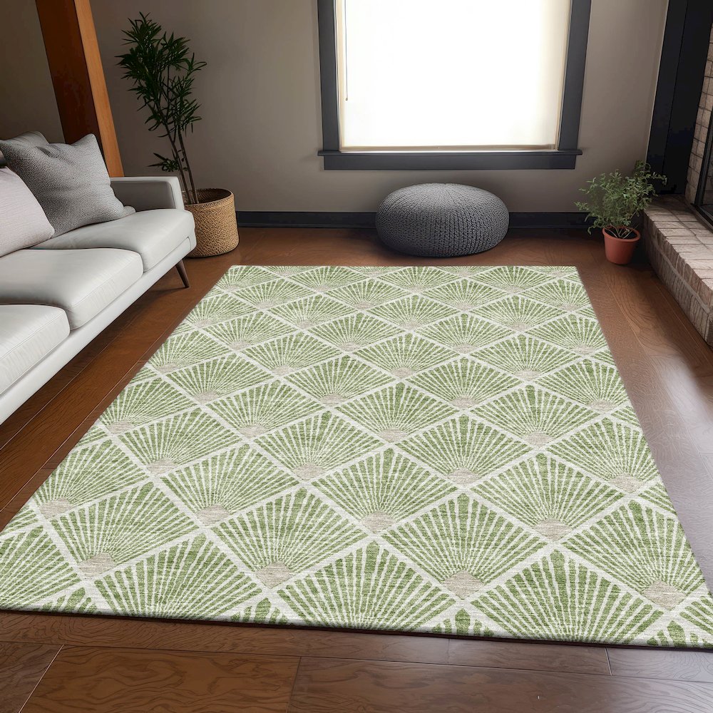 Premium Machine Washable Mayfield AMF914 Green 8' x 10' Rug. Picture 6