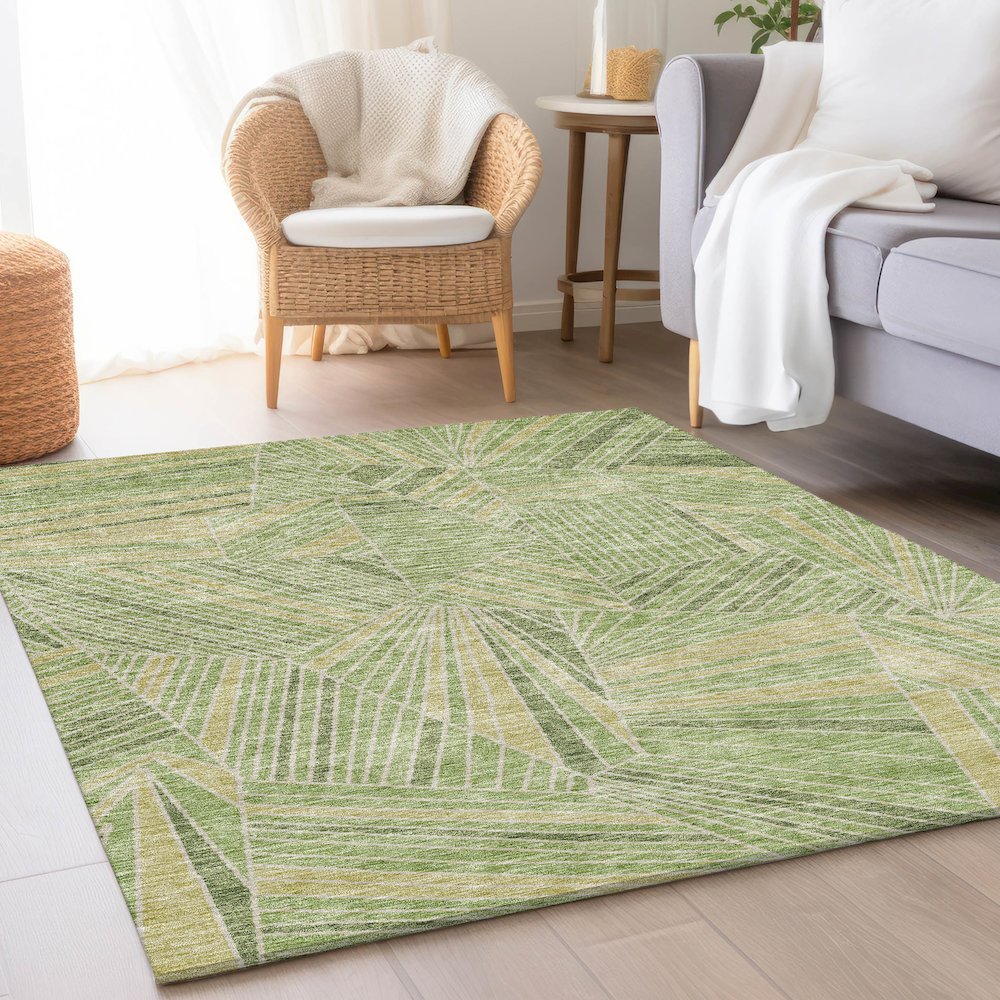 Premium Machine Washable Mayfield AMF915 Green 8' x 10' Rug. Picture 5