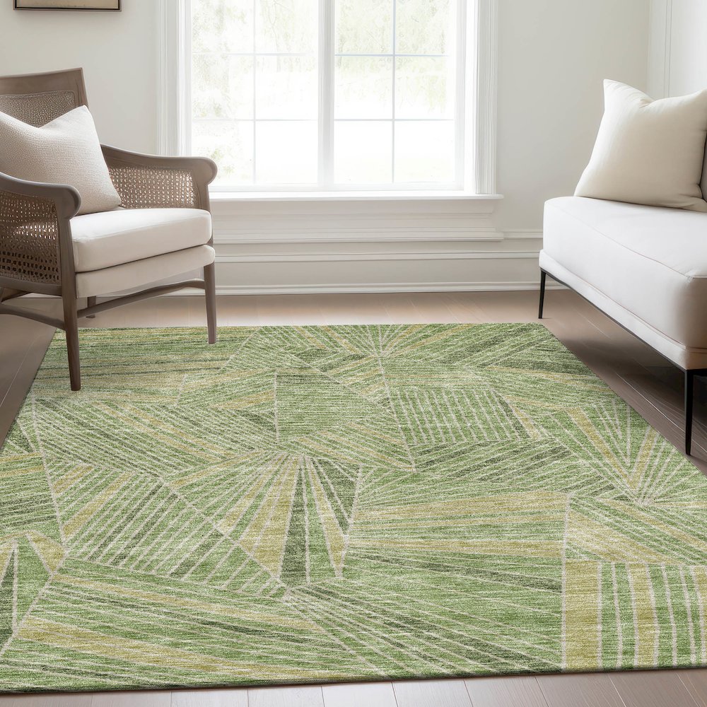 Premium Machine Washable Mayfield AMF915 Green 8' x 10' Rug. Picture 6