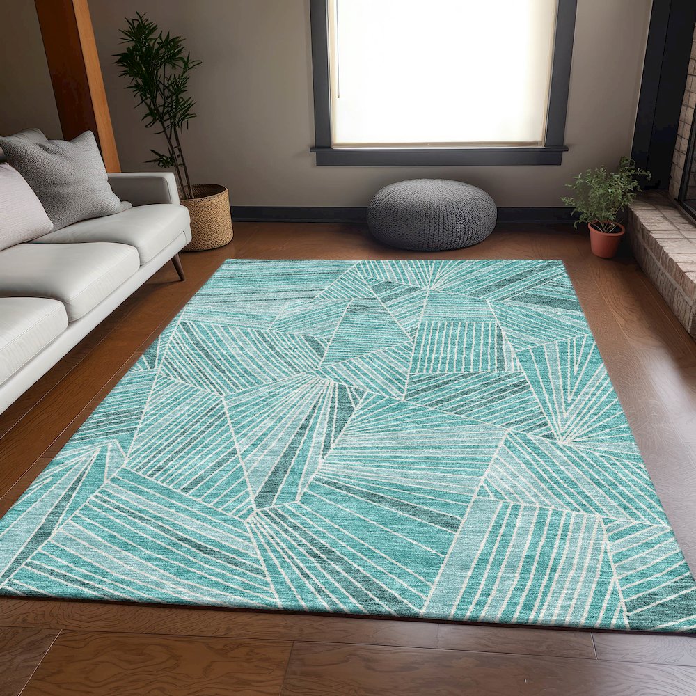 Premium Machine Washable Mayfield AMF915 Teal 8' x 10' Rug. Picture 6