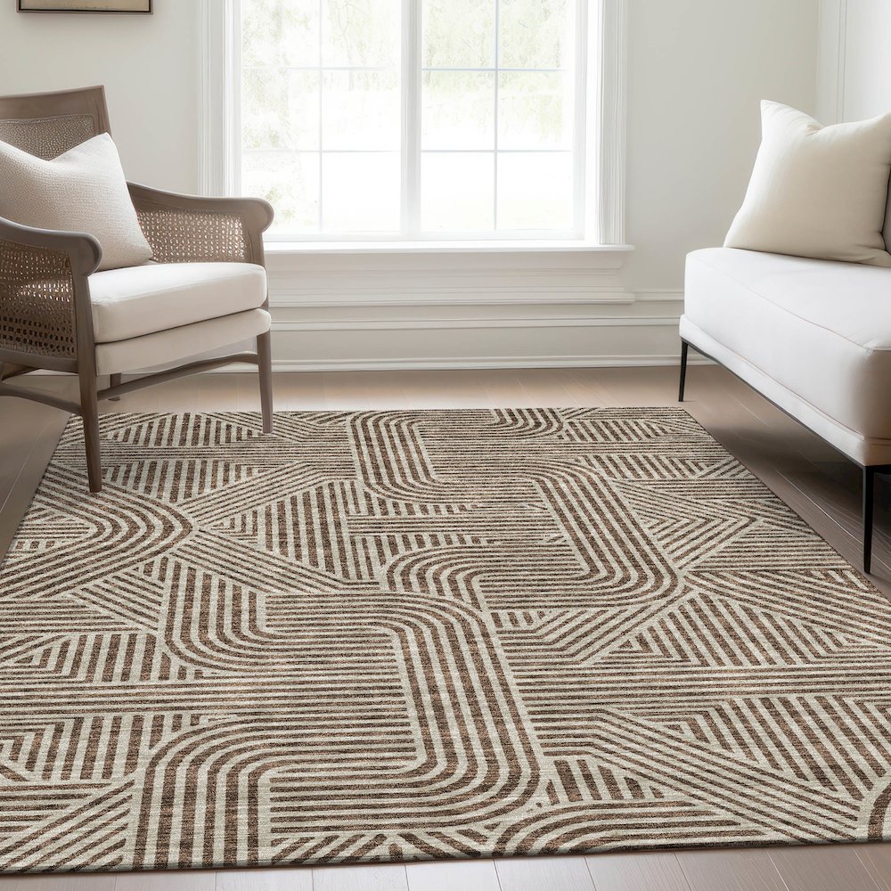 Premium Machine Washable Mayfield AMF917 Brown 8' x 10' Rug. Picture 6