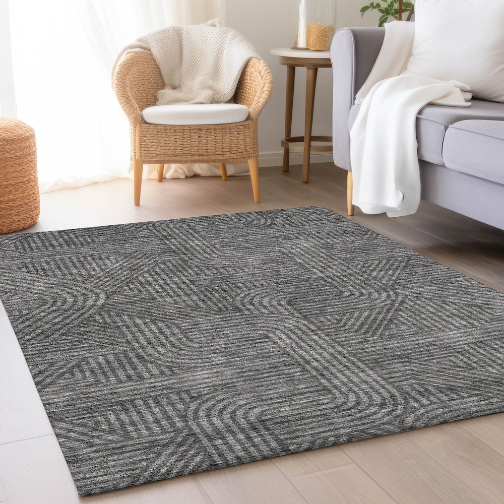 Premium Machine Washable Mayfield AMF917 Charcoal 8' x 10' Rug. Picture 5