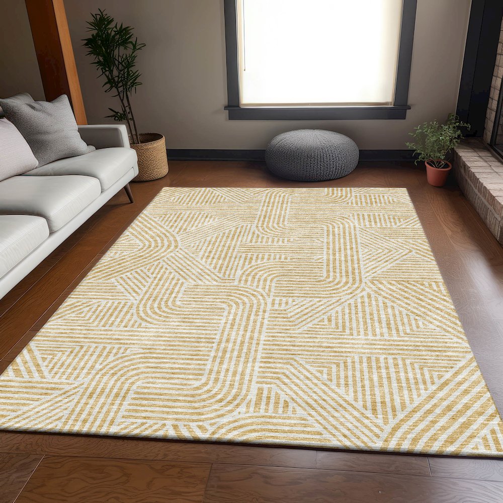 Premium Machine Washable Mayfield AMF917 Gold 8' x 10' Rug. Picture 6