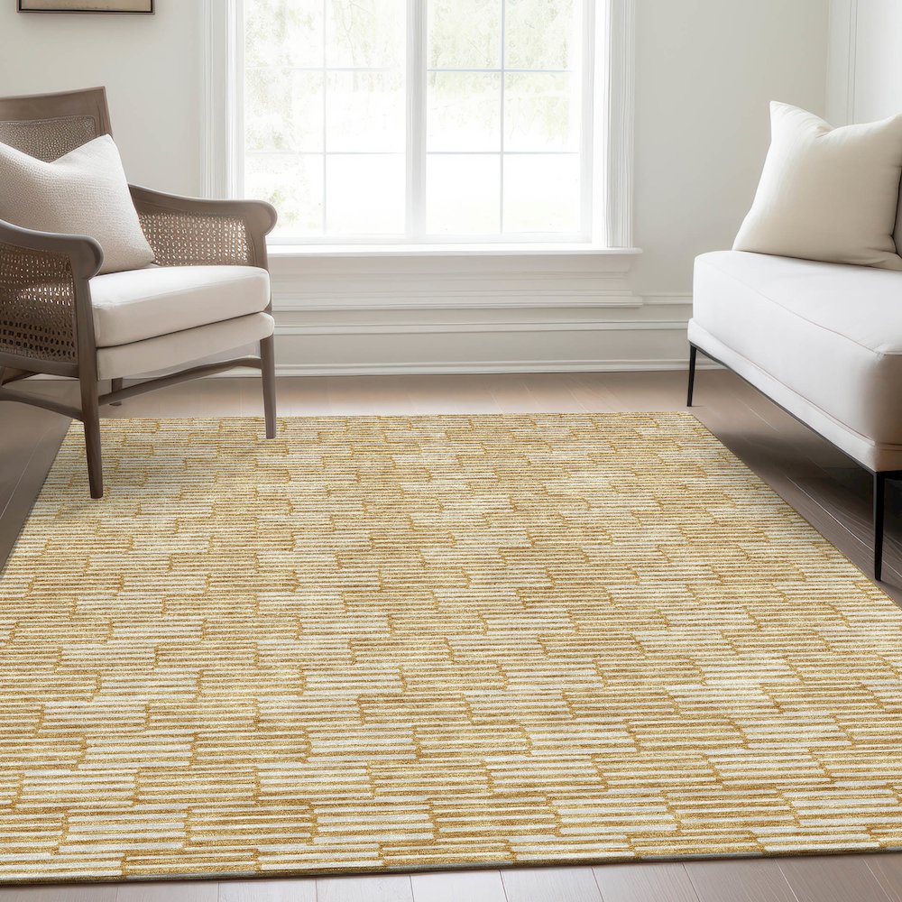 Premium Machine Washable Mayfield AMF918 Gold 8' x 10' Rug. Picture 6