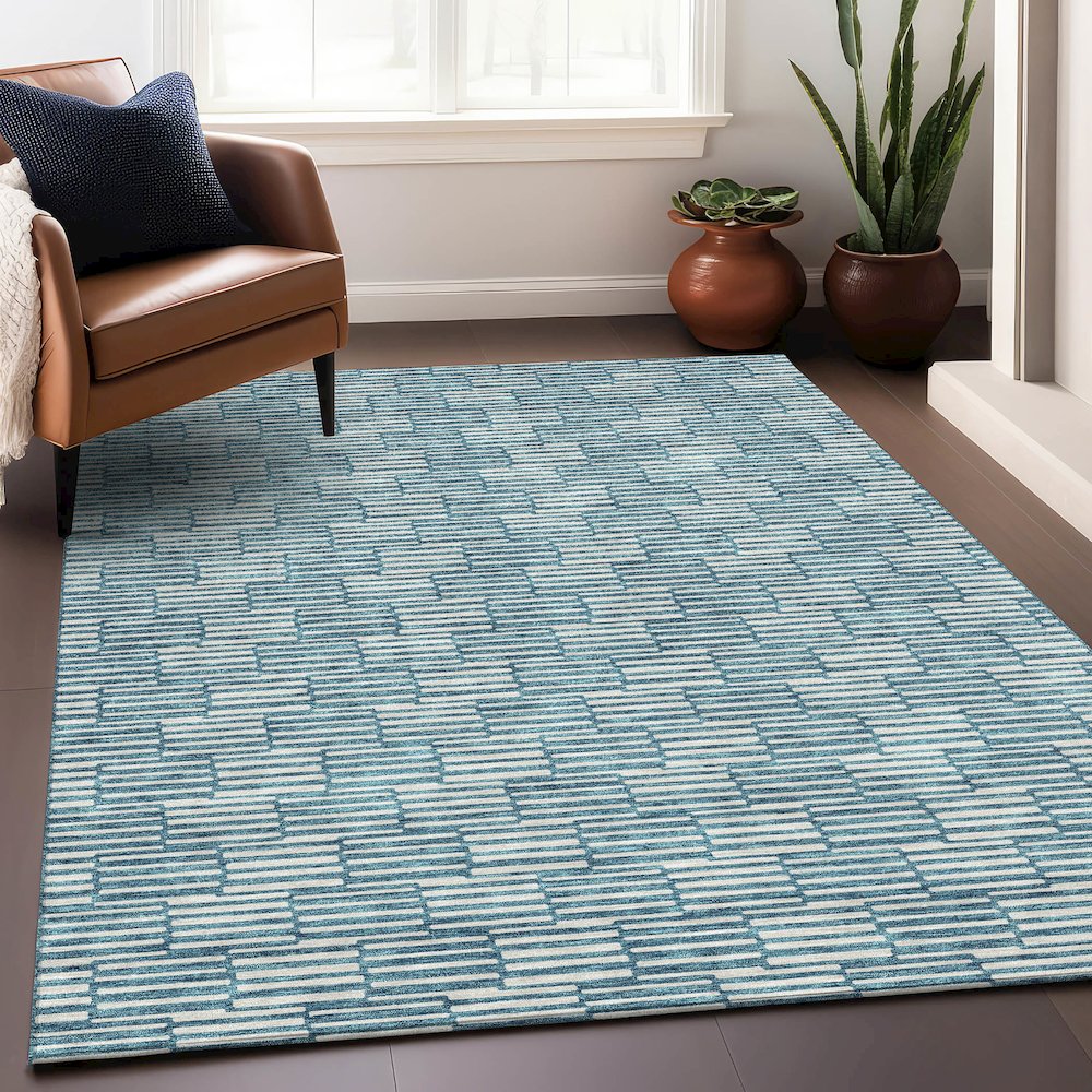 Premium Machine Washable Mayfield AMF918 Teal 8' x 10' Rug. Picture 5