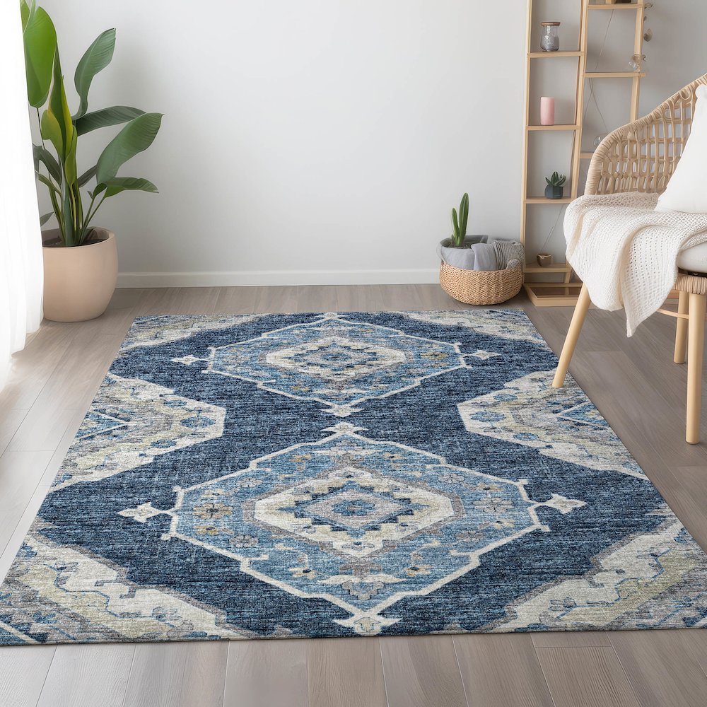 Premium Machine Washable Mayfield  Blue 8' x 10' Rug. Picture 5