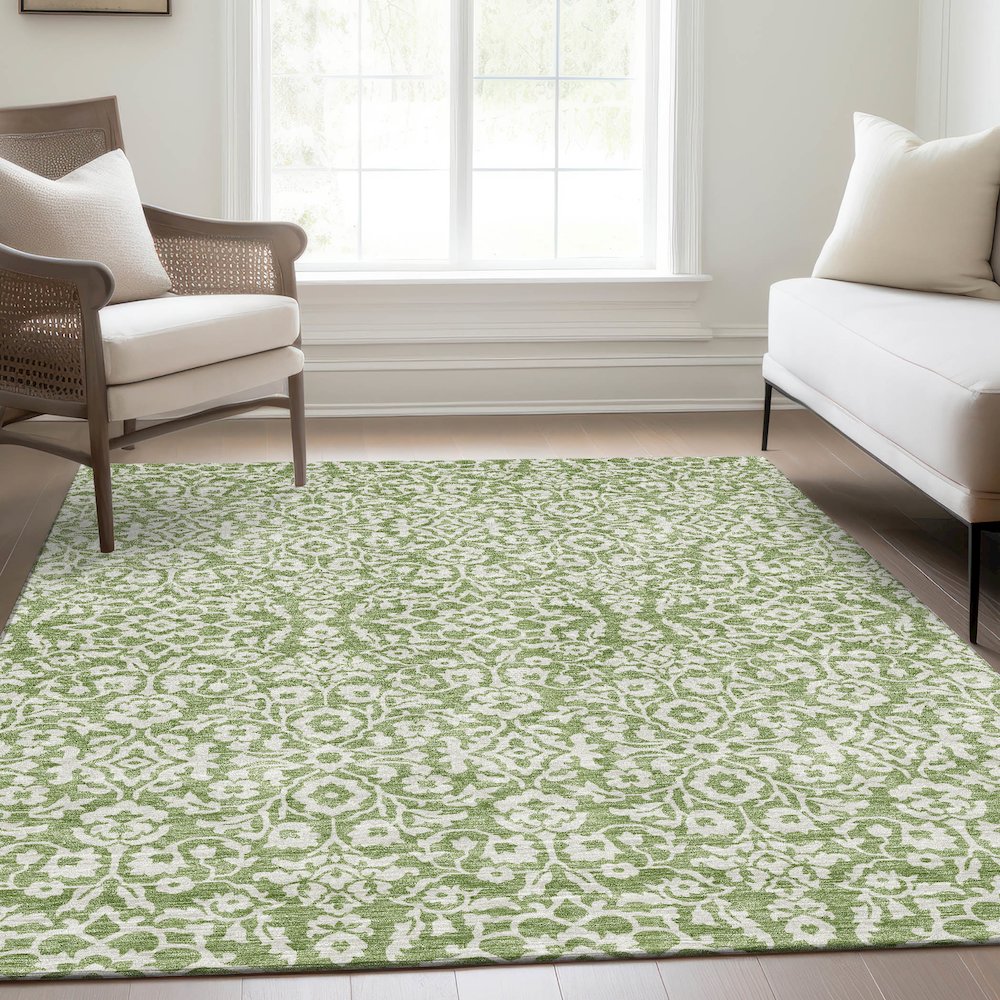 Premium Machine Washable Mayfield AMF920 Green 8' x 10' Rug. Picture 6