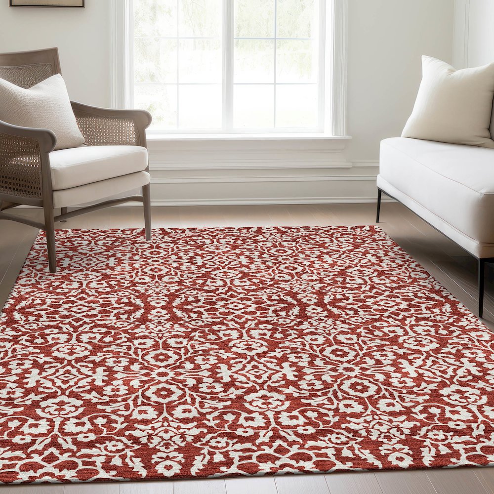 Premium Machine Washable Mayfield AMF920 Red 8' x 10' Rug. Picture 6