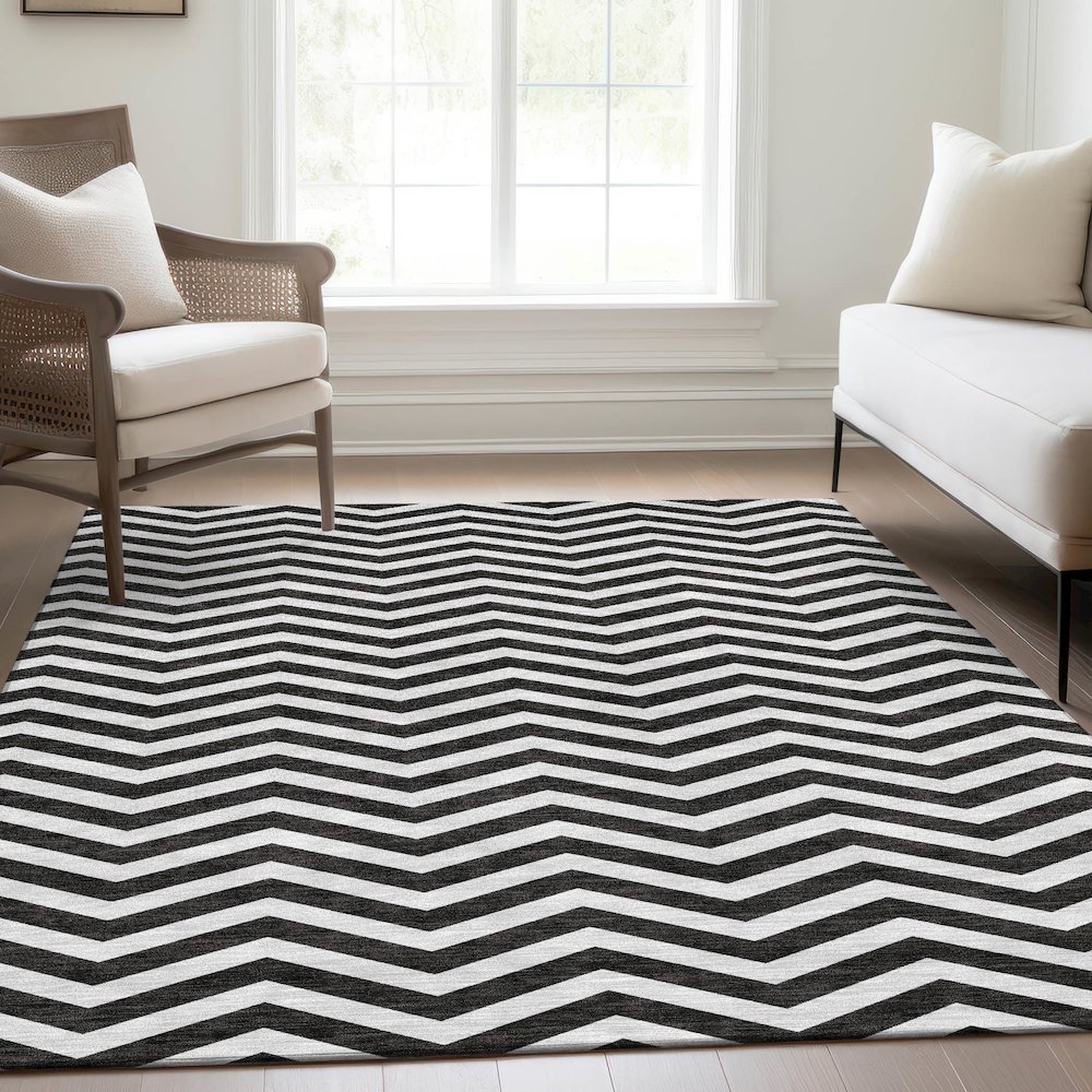 Premium Machine Washable Mayfield AMF922 Black 8' x 10' Rug. Picture 6
