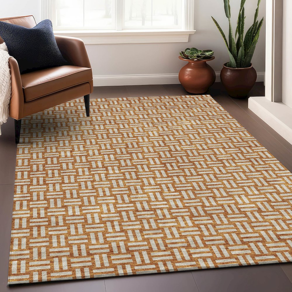 Premium Machine Washable Mayfield AMF925 Terracotta 8' x 10' Rug. Picture 5