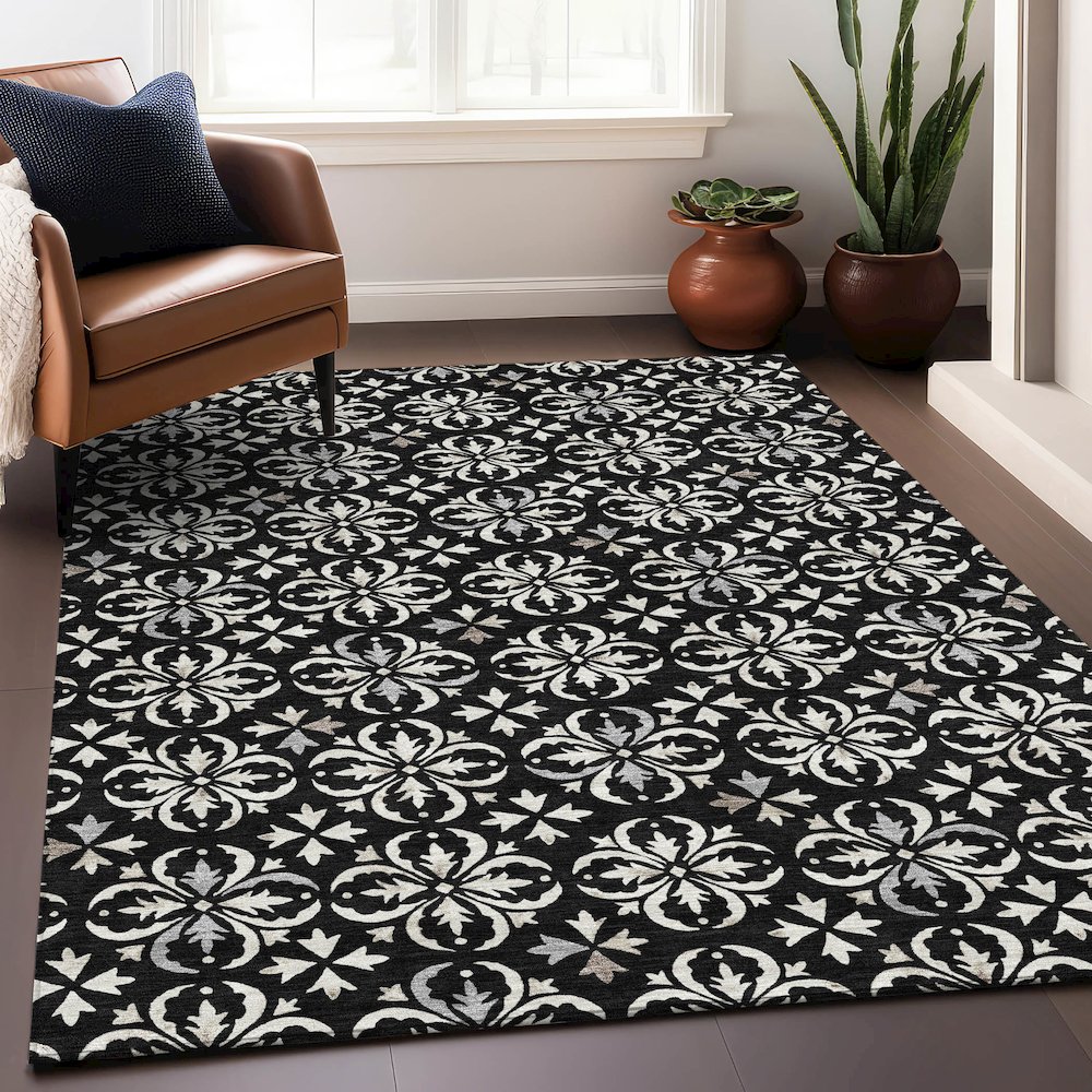 Premium Machine Washable Mayfield AMF930 Black 8' x 10' Rug. Picture 5