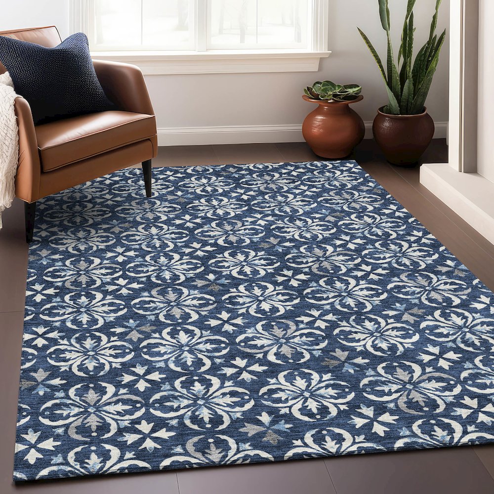 Premium Machine Washable Mayfield AMF930 Navy 8' x 10' Rug. Picture 5