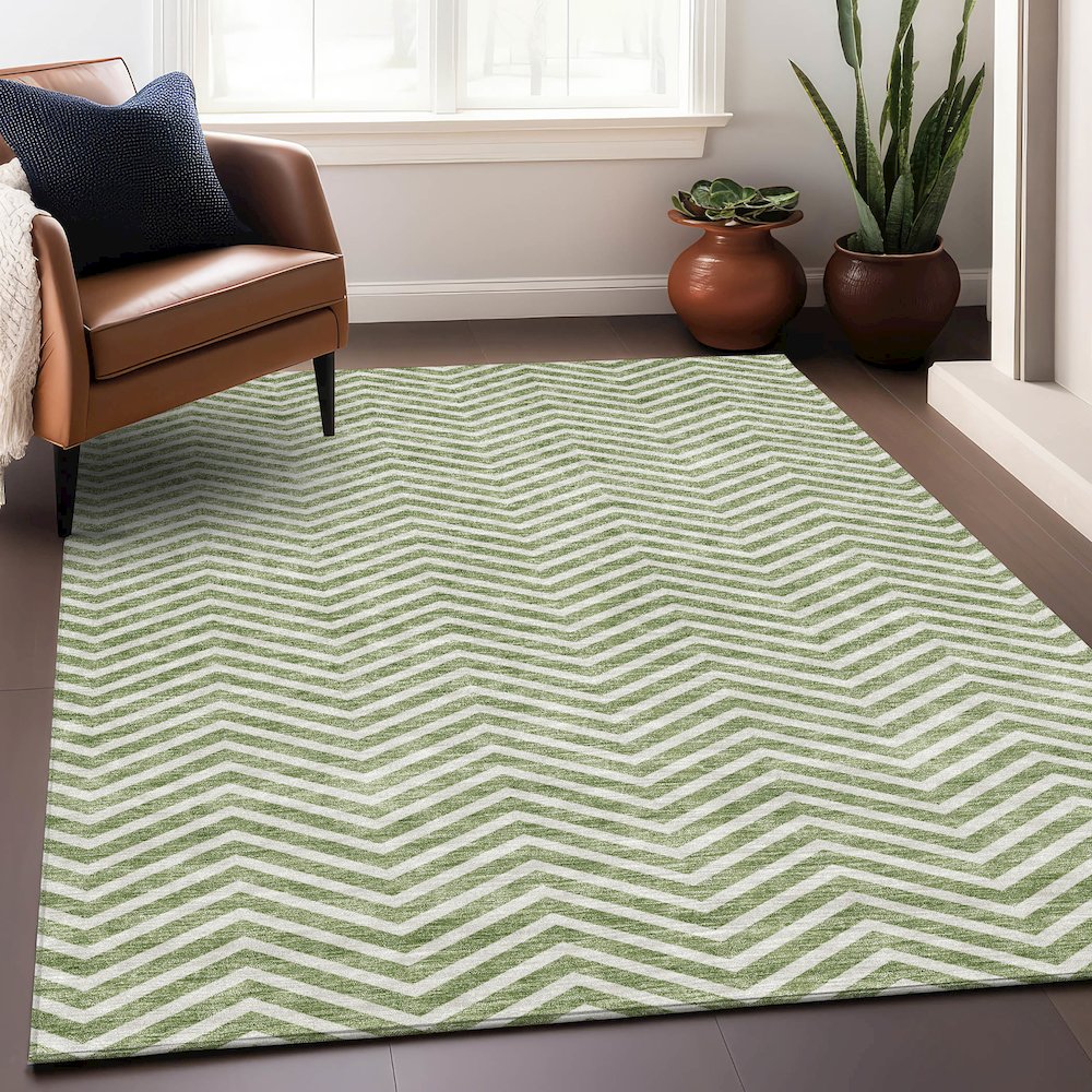 Premium Machine Washable Mayfield AMF934 Green 8' x 10' Rug. Picture 5