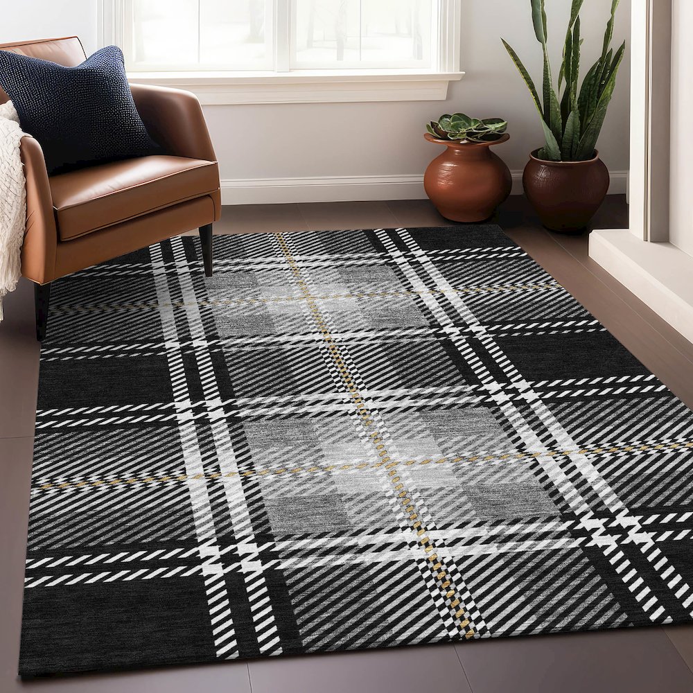 Premium Machine Washable Mayfield AMF935 Black 8' x 10' Rug. Picture 5