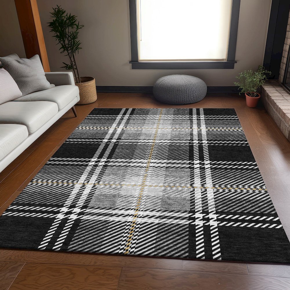 Premium Machine Washable Mayfield AMF935 Black 8' x 10' Rug. Picture 6