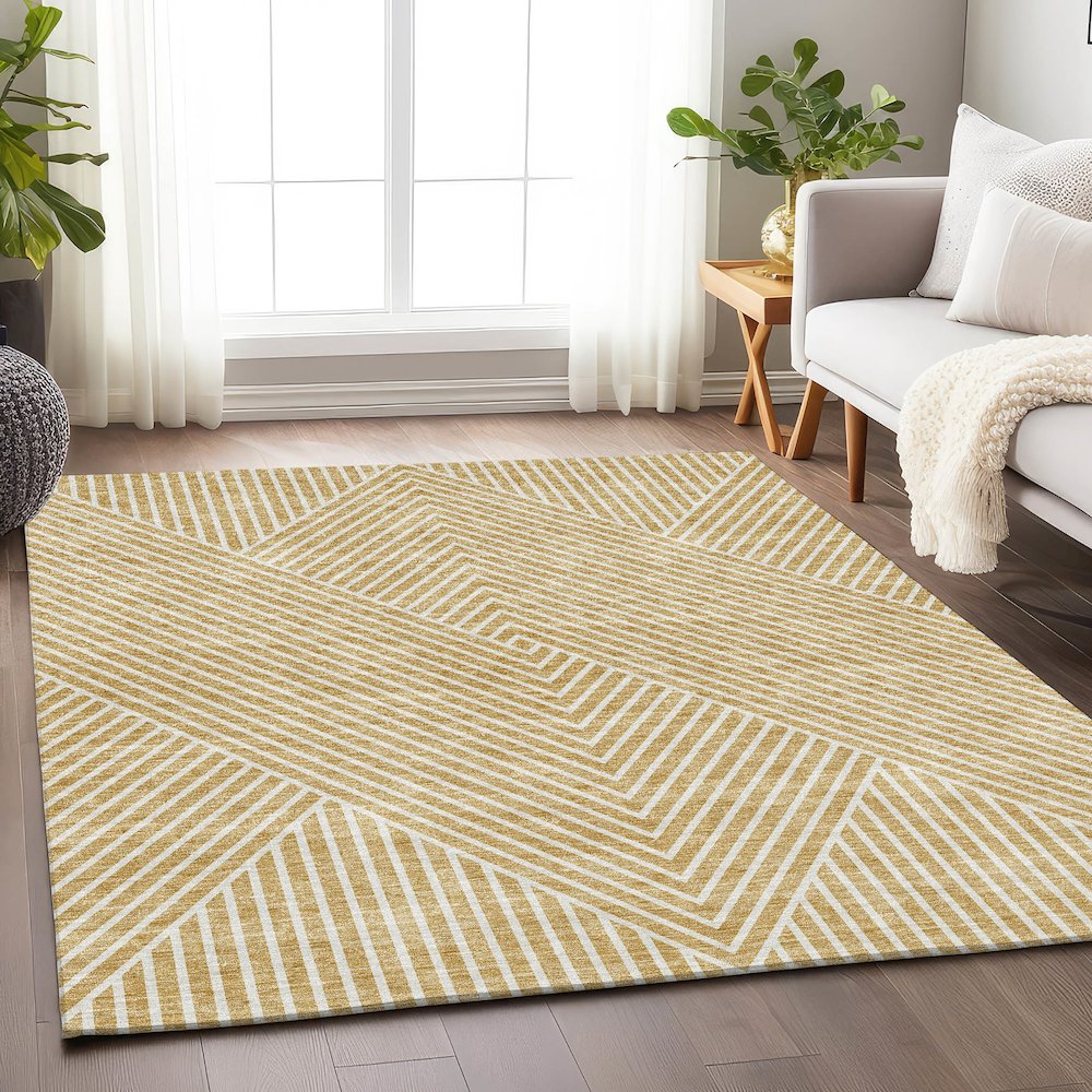 Premium Machine Washable Mayfield AMF937 Gold 8' x 10' Rug. Picture 5